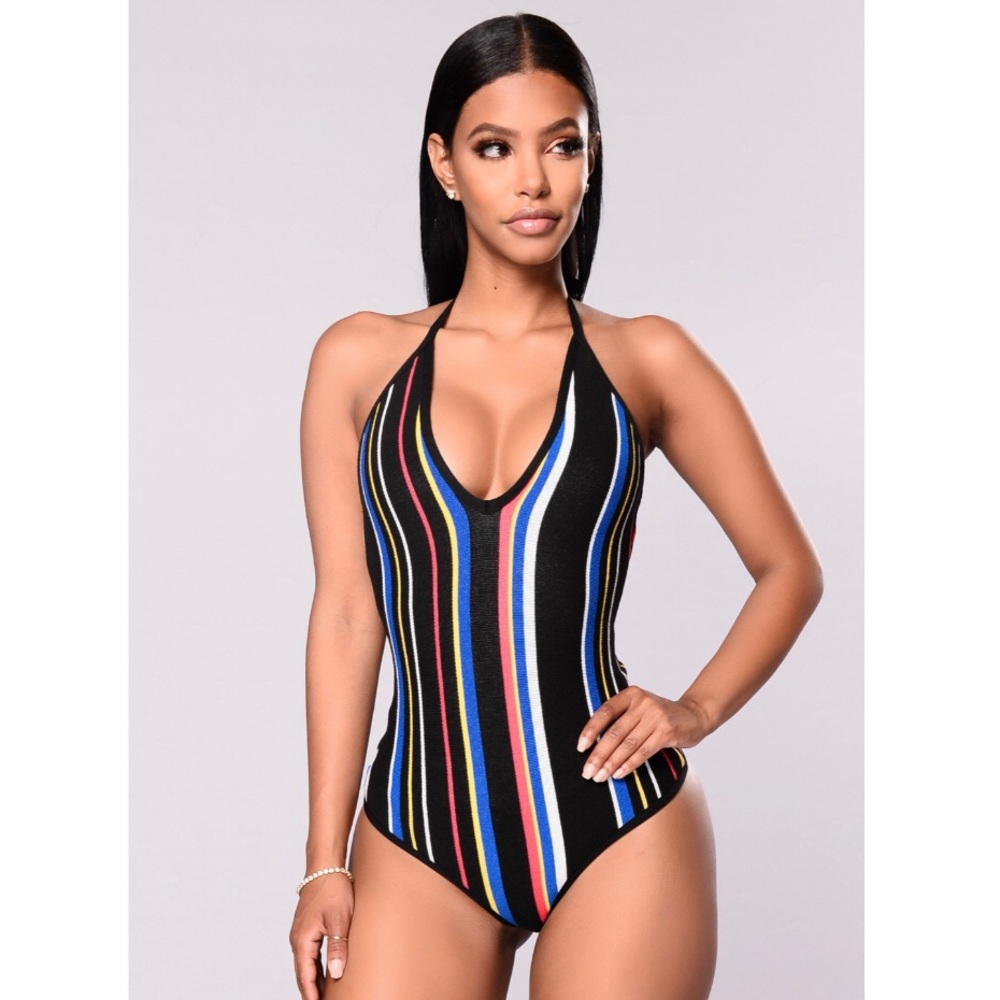 Diane V-Neck Halter Bodysuit Fashion Nova